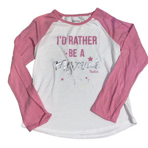 Girls Nautica White and Pink Mermaid Long Sleeve Raglan Top Size Large